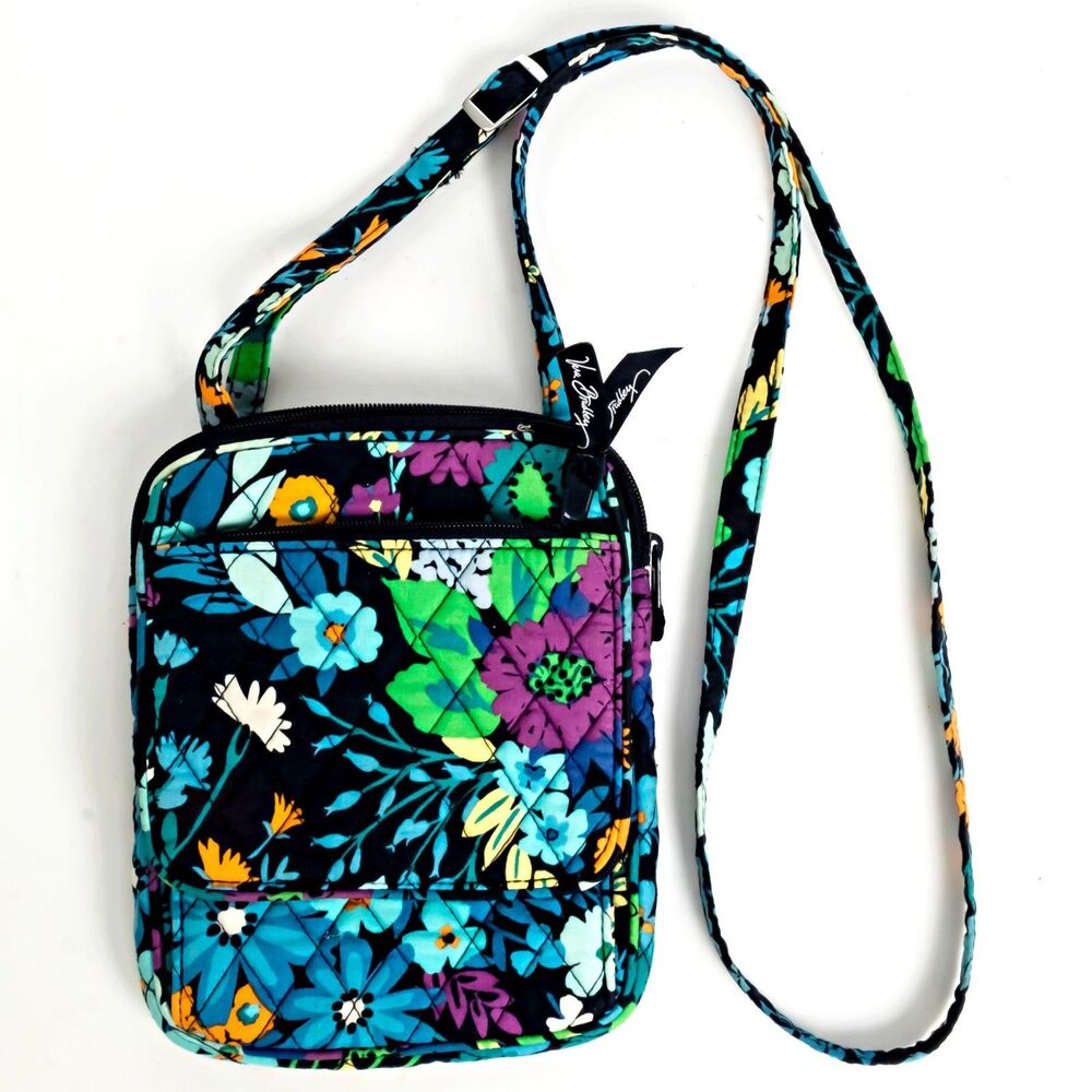 Vera Bradley Crossbody Bag Blue Floral Quilted Cotton Travel Phone Purse Small